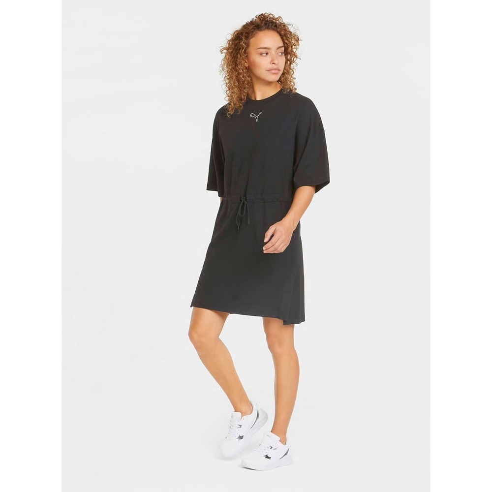 NWT Puma HER Womens Tee Dress Black Drawstring Waist Relaxed Fit Medium Casual